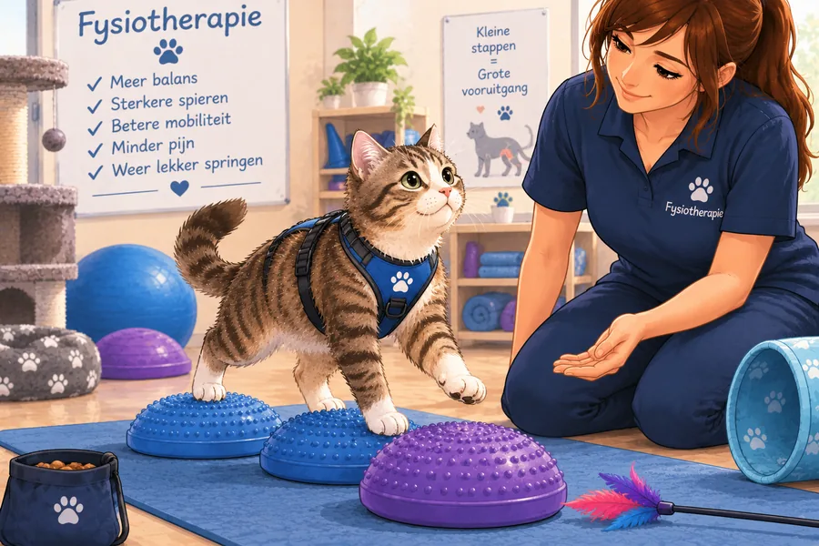 Illustratie van een kat die een balansoefening doet