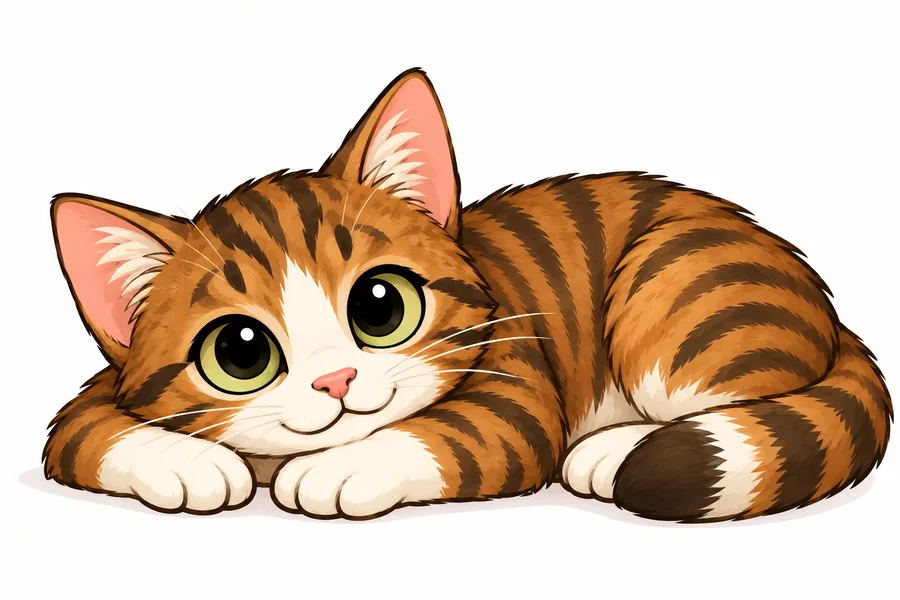 Tekening van een ontspannen liggende kat